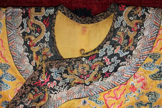 A Chinese Imperial yellow silk dragon robe, Jifu, 19th century, length 140cm